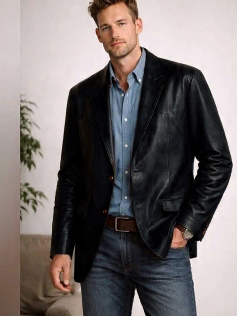 SCULLY MEN BUTTERSOFT LEATHER MEN BLAZER JACKET 2 BUTTONS  SINGLE BREASTED  48 T